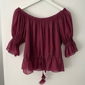 Misa Los Angeles Bordeaux color top with ruffle sleeves and elastic neckline